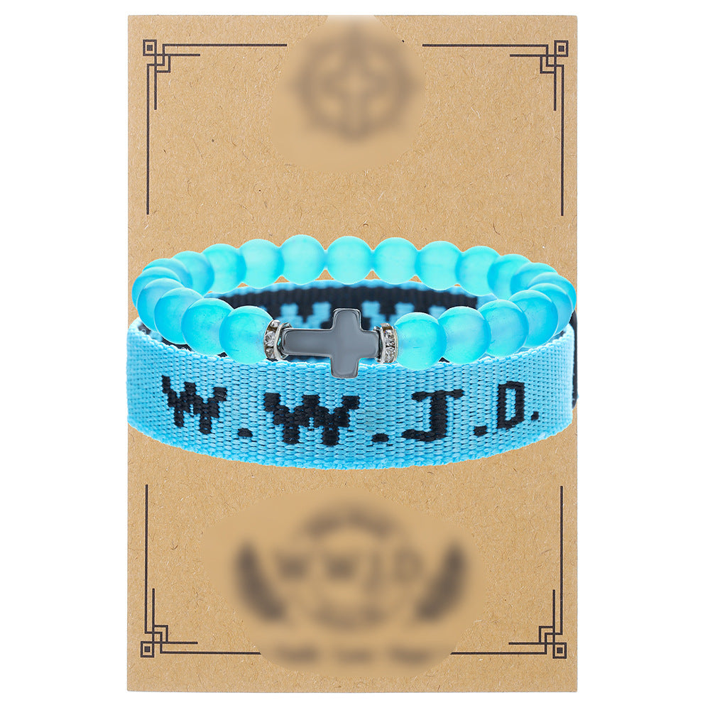 Cross-border hot-selling WWJD cross bracelet bracelet, natural stone unisex charm, faith, friendship, soft ceramic bracelet