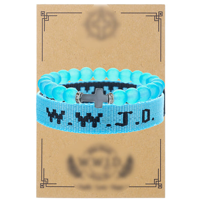 Cross-border hot-selling WWJD cross bracelet bracelet, natural stone unisex charm, faith, friendship, soft ceramic bracelet