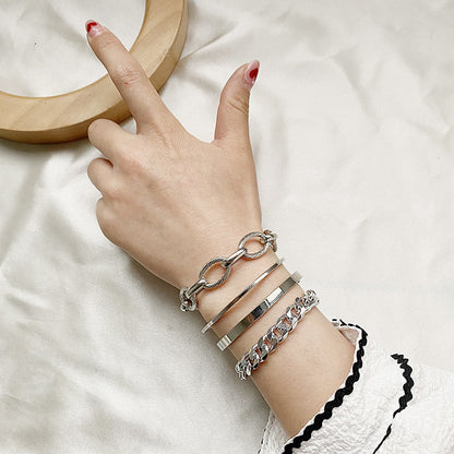 European and American cross-border new thick chain personalized bracelet, creative and simple multi-layer chain bracelet set of 4