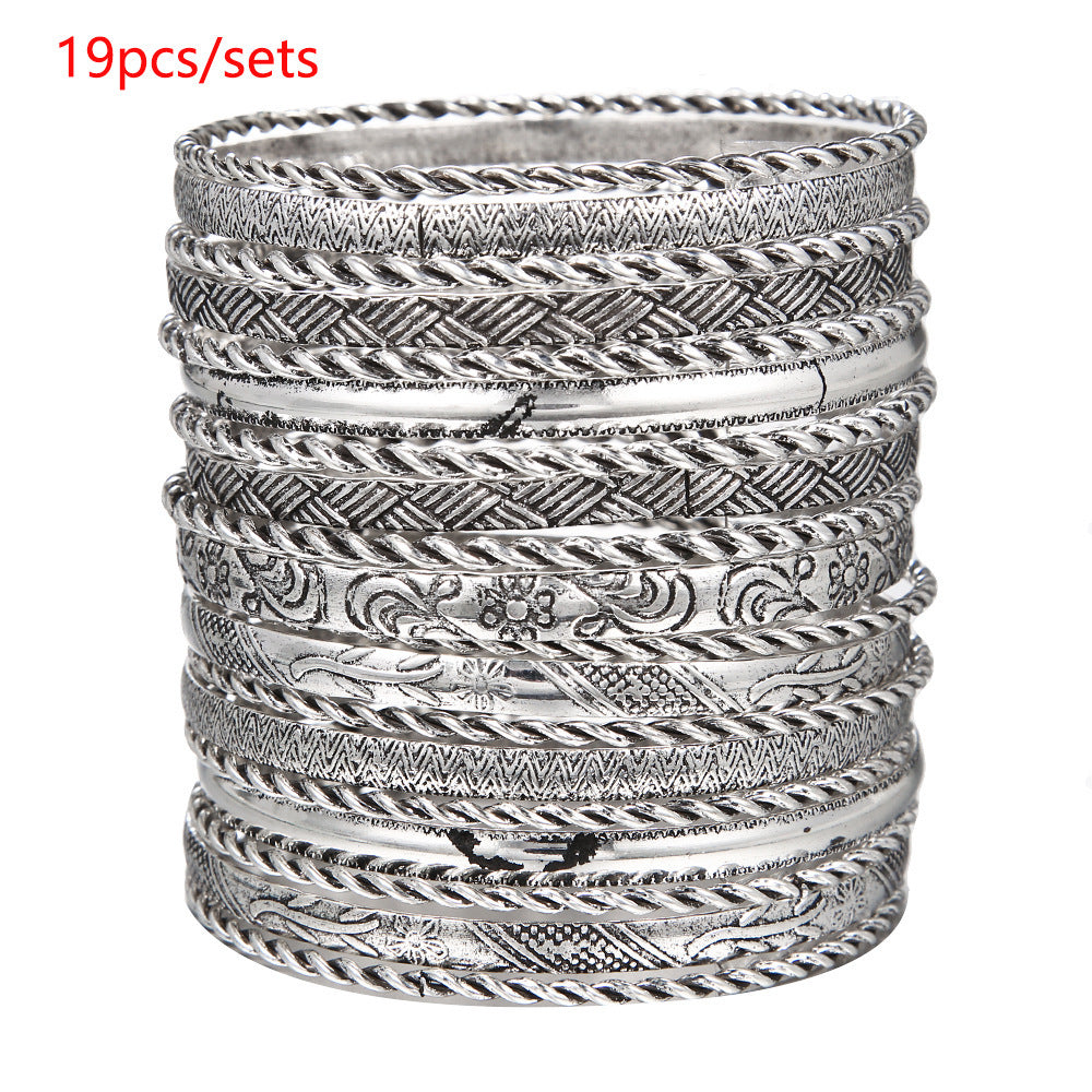 Cross-border new hip-hop punk fist bracelet 5 sets, metal opening bracelet niche stacking bracelet set