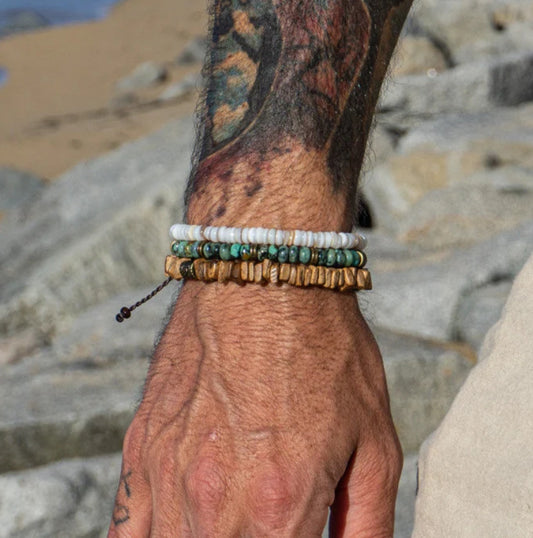 Cross-border new special-shaped rough stone multi-layer stacked bracelet set, European and American retro men's African turquoise white jade bracelet.