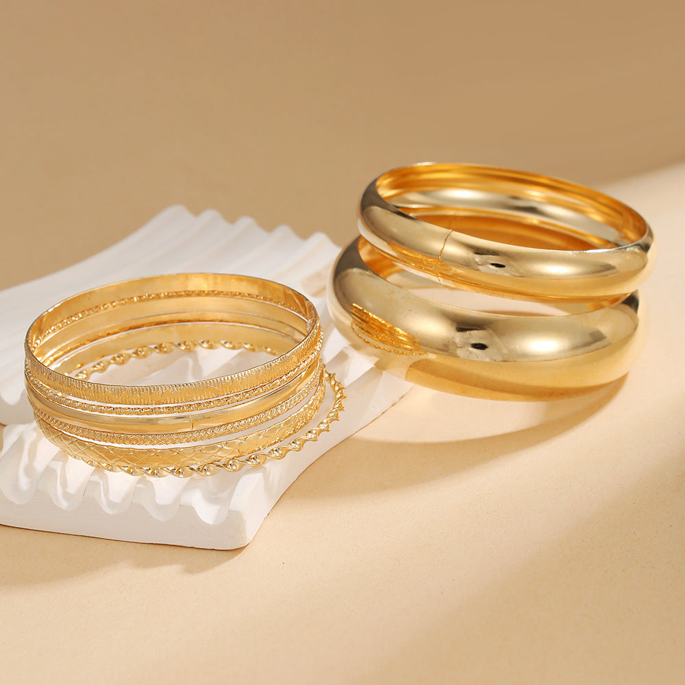 European and American cross-border hand jewelry stacked curved smooth twist bracelet simple geometric metal bracelet set