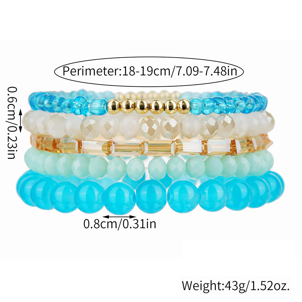 Summer ins style fashion mix and match acrylic crystal bead bracelet women's glass beaded stacking wear holiday bracelet set