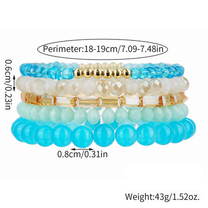Summer ins style fashion mix and match acrylic crystal bead bracelet women's glass beaded stacking wear holiday bracelet set