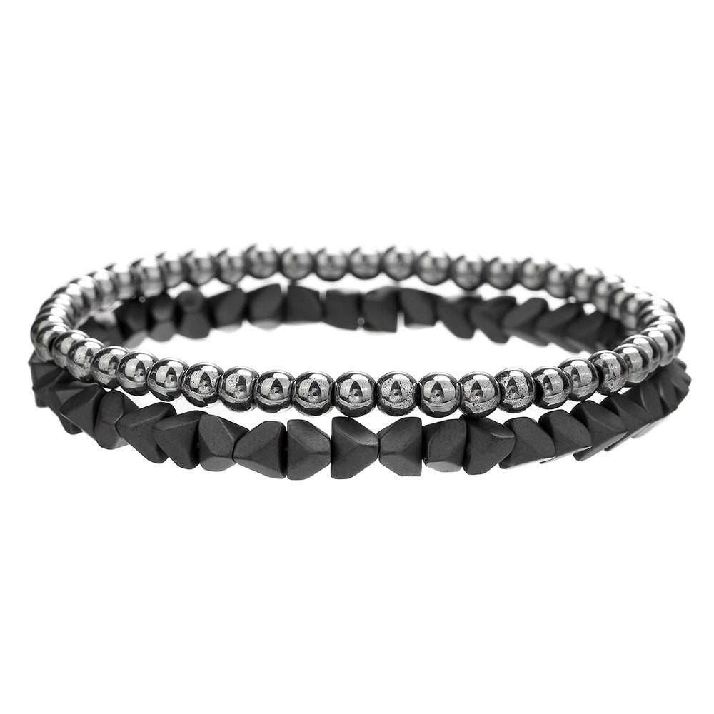 European and American cross-border hand jewelry niche design sense metal wind black gallstone bracelet sweet and cool beaded stacked couple bracelet
