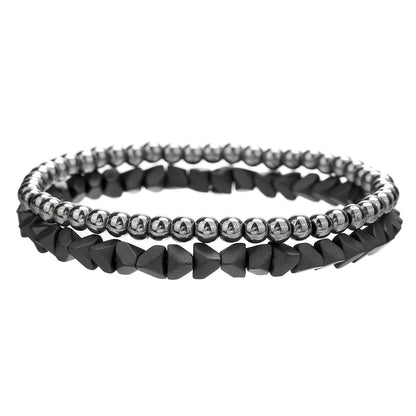European and American cross-border hand jewelry niche design sense metal wind black gallstone bracelet sweet and cool beaded stacked couple bracelet