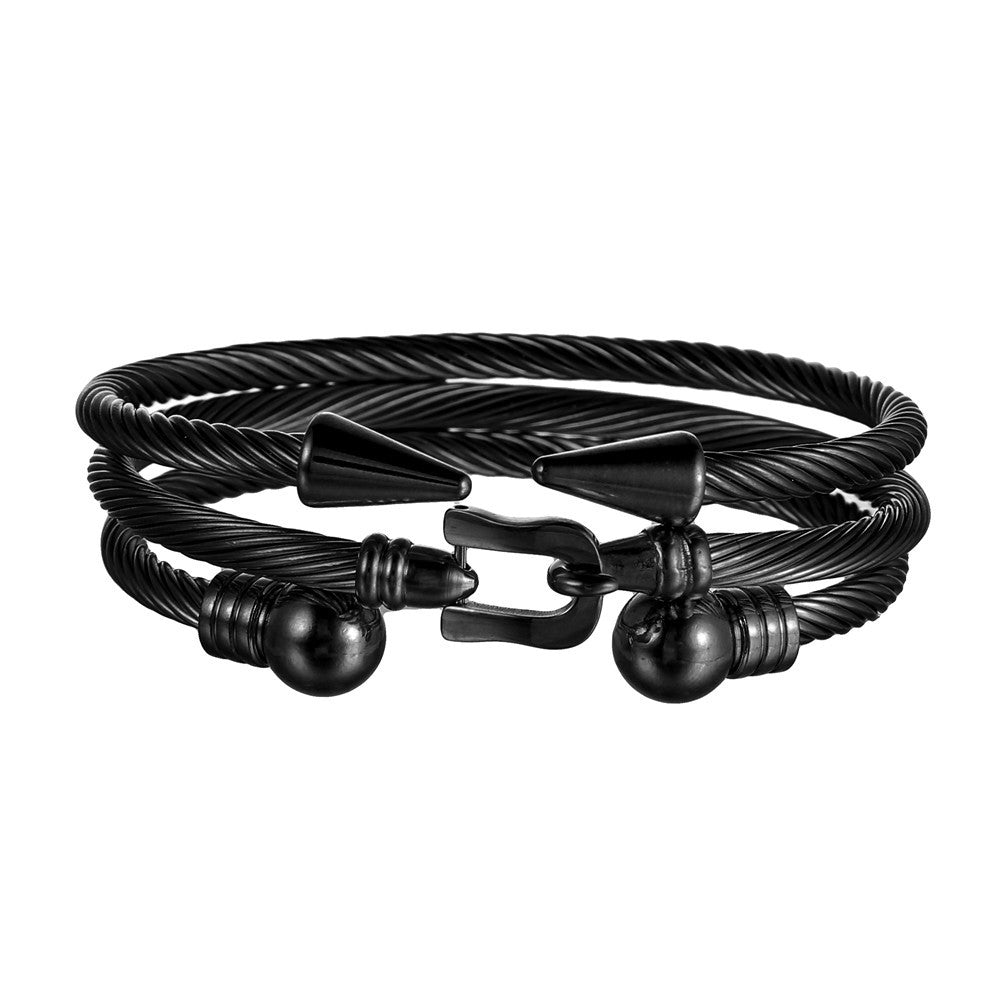 Cross-border new stainless steel bracelet set, open titanium steel bracelet, non-fading rivet belt buckle bracelet punk