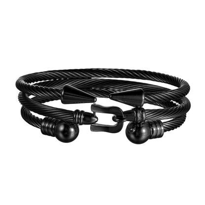 Cross-border new stainless steel bracelet set, open titanium steel bracelet, non-fading rivet belt buckle bracelet punk