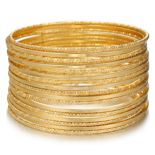 Cross-border hot-selling European and American jewelry, fashionable and atmospheric metal bracelets 17 sets of plain rings stacked bracelets, bracelets for women