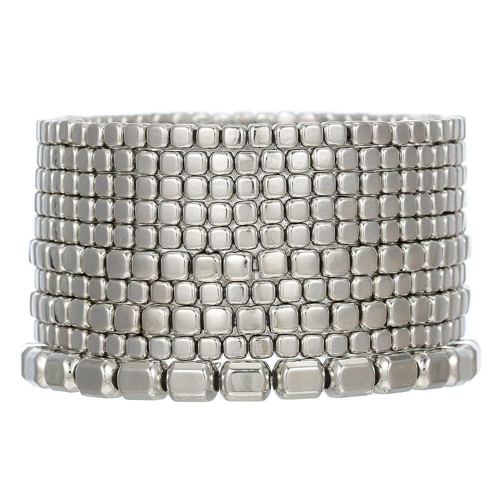 Cross-border hot-selling hand jewelry multi-layer stacked bracelet set Bohemian CCB beaded elastic square bead bracelet.