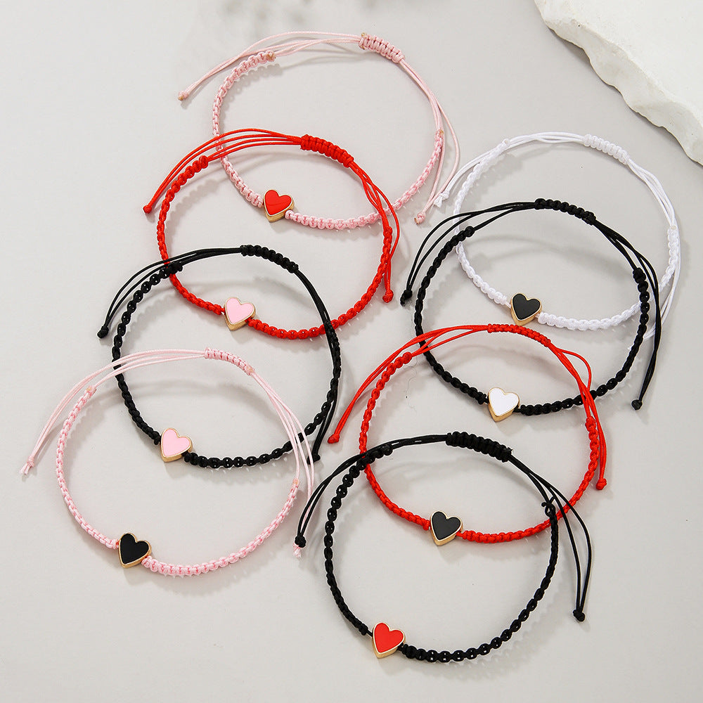 Cross-border new fashion dripping love hand-woven bracelet combination small fresh couple card friendship bracelet women