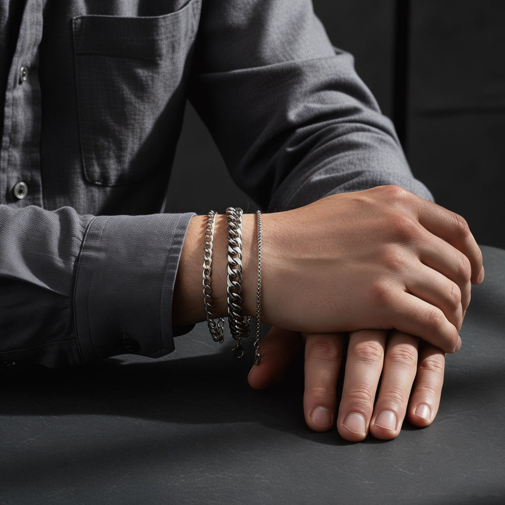 European and American ins Internet celebrities solid color titanium steel Cuban bracelet men's hip hop trend versatile simple NK chain bracelet does not fade