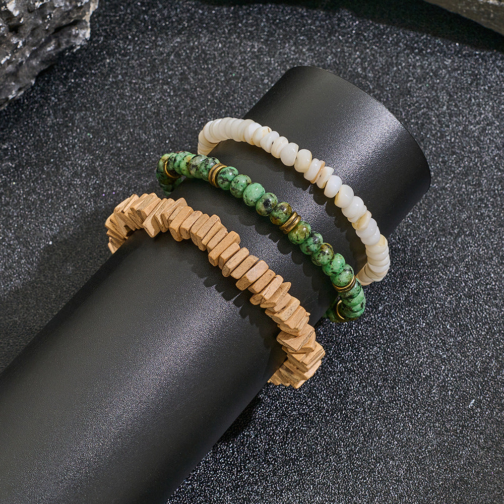 Cross-border new special-shaped rough stone multi-layer stacked bracelet set, European and American retro men's African turquoise white jade bracelet.
