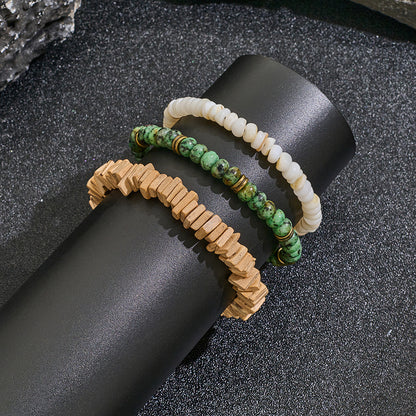 Cross-border new special-shaped rough stone multi-layer stacked bracelet set, European and American retro men's African turquoise white jade bracelet.