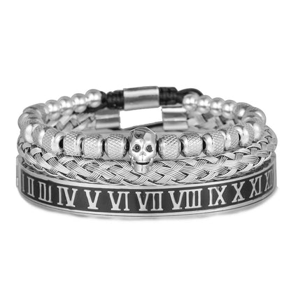European and American retro zircon skull woven bracelet bracelet set Roman numerals letter woven stainless steel bracelet