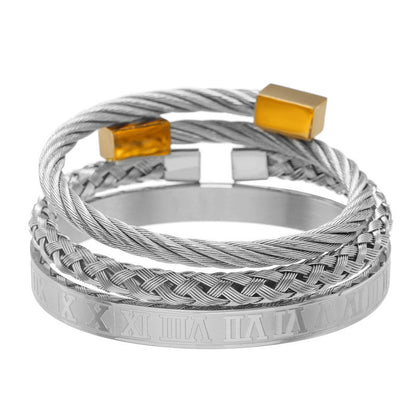European and American punk jewelry retro trend stainless steel winding three-color square bracelet bracelet wholesale accessories men