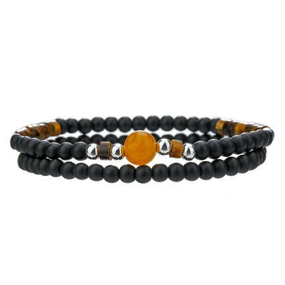 New foreign trade products European and American fashion black agate tiger eye amber stone beaded bracelet simple and versatile men's bracelet combination