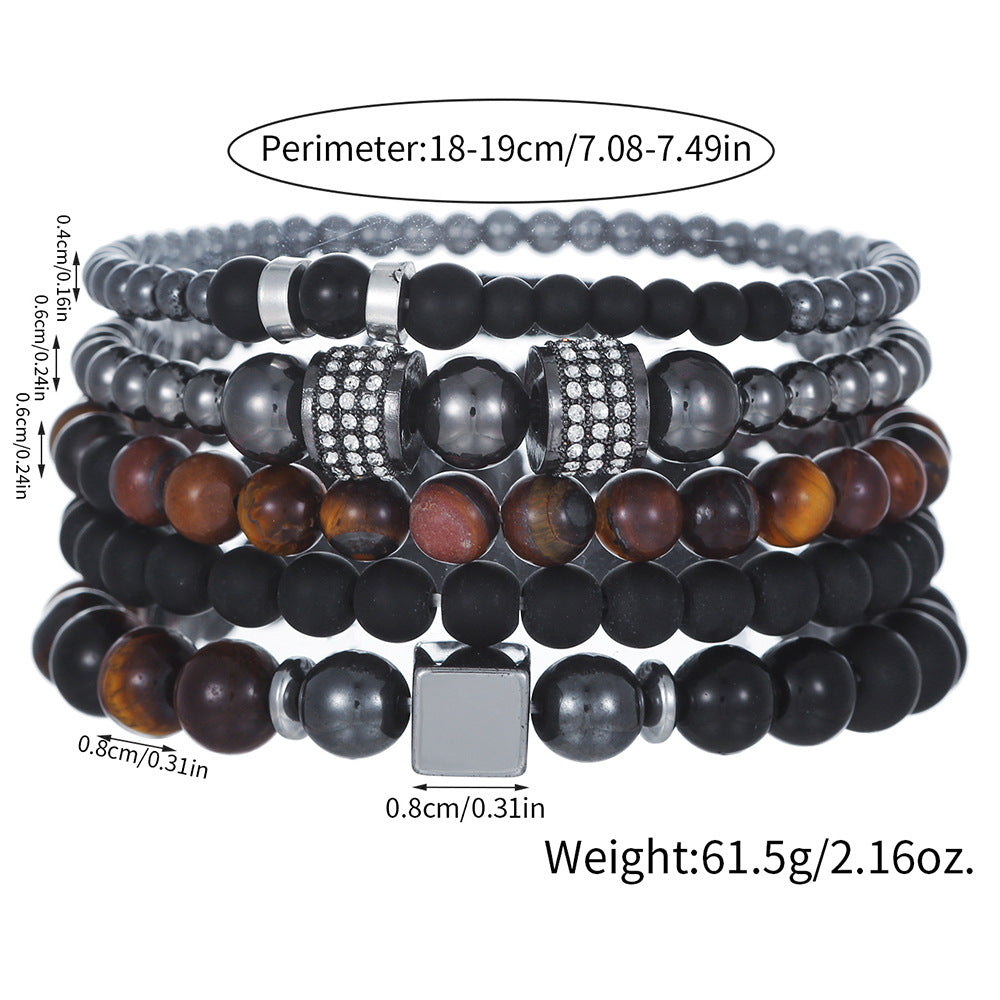 Amazon hot sale natural tiger eye black gallstone men's beaded bracelet, five beads multi-layer set DIY bracelet.
