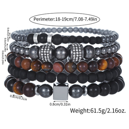 Amazon hot sale natural tiger eye black gallstone men's beaded bracelet, five beads multi-layer set DIY bracelet.