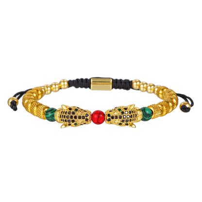 Cross-border hot-selling stainless steel zircon leopard head woven bracelet bracelet combination, fashionable C-shaped titanium steel bracelet