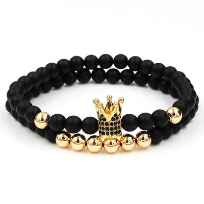 Cross-border hot-selling hematite titanium Hertz bracelet women's fashion simple 6-beaded black gallstone elastic bracelet bracelet