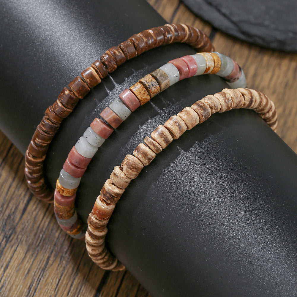 European and American new fashion personalized wooden bead beaded bracelet male trendy hip-hop niche beach wind stacked wearing natural stone bracelet