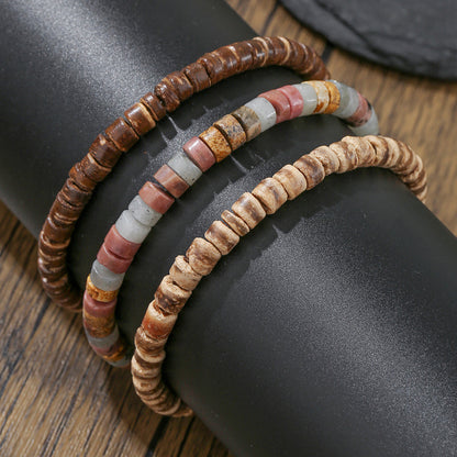 European and American new fashion personalized wooden bead beaded bracelet male trendy hip-hop niche beach wind stacked wearing natural stone bracelet