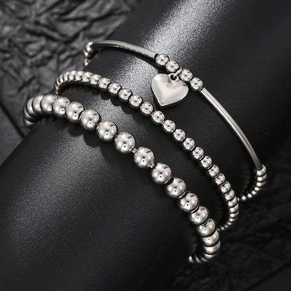 European and American cross-border hand jewelry stainless steel love pendant metal wind bracelet combination sweet cool beaded stacked bracelet women