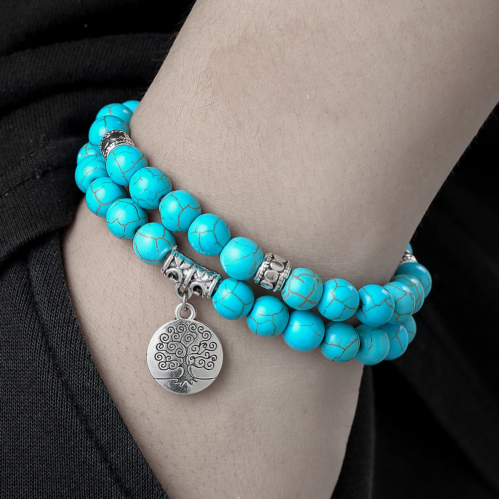 Amazon hot-selling jewelry cross-border supply 8mm turquoise bracelet two-piece set world tree bracelet couple bracelet