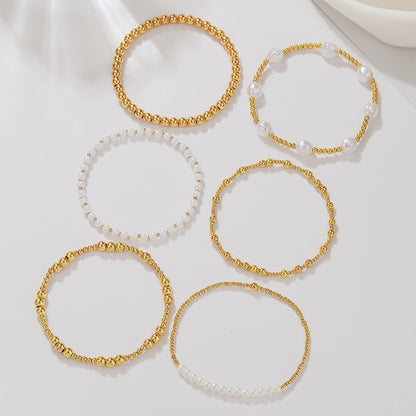 European and American bracelets cross-border stacking French beaded copper bead bracelet combination simple imitation pearl elastic jewelry women