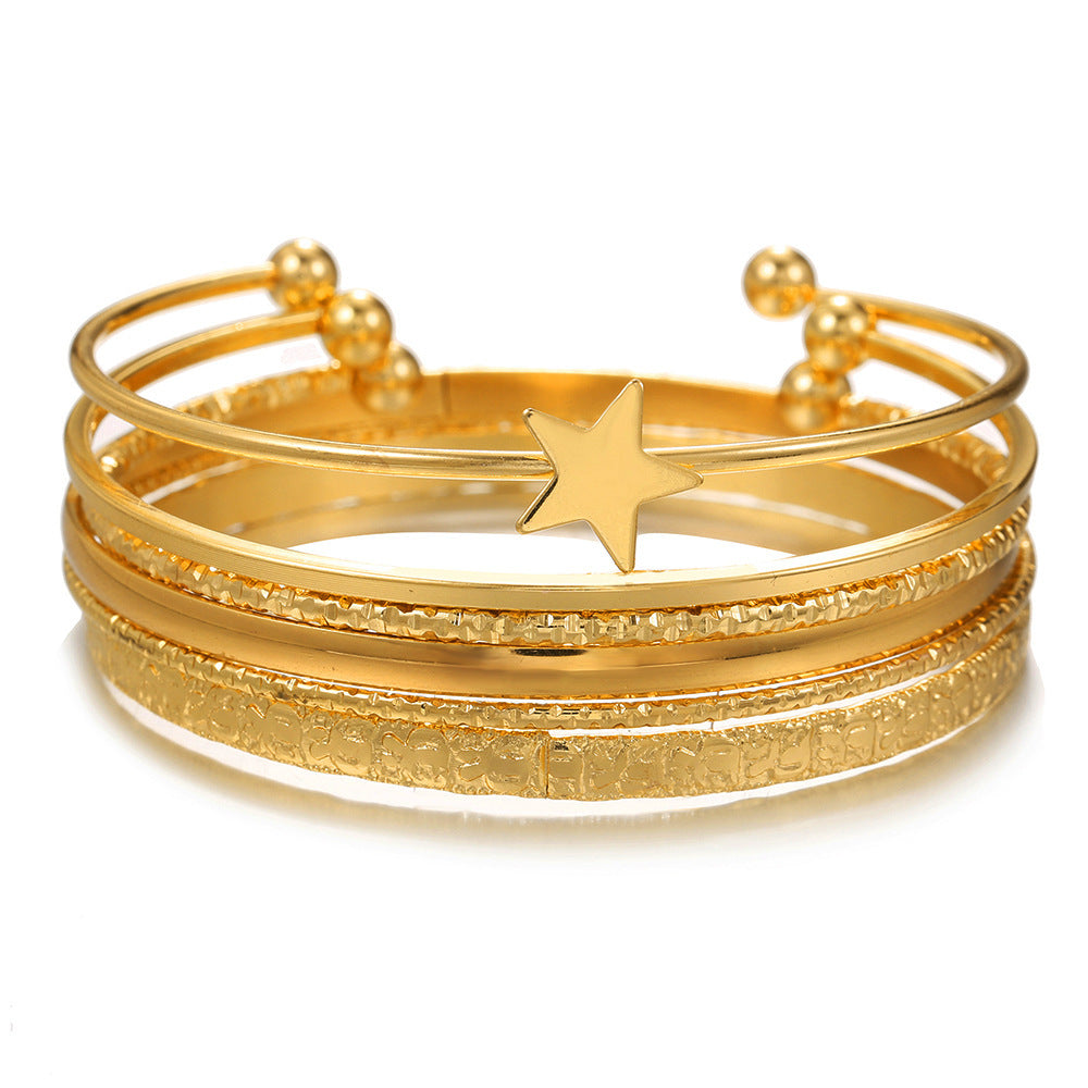 Popular European and American style, personalized fashion, stacked metal bracelet set, women's open bracelet, Amazon supply wholesale