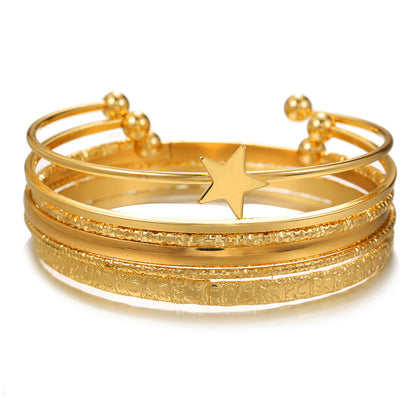 Popular European and American style, personalized fashion, stacked metal bracelet set, women's open bracelet, Amazon supply wholesale