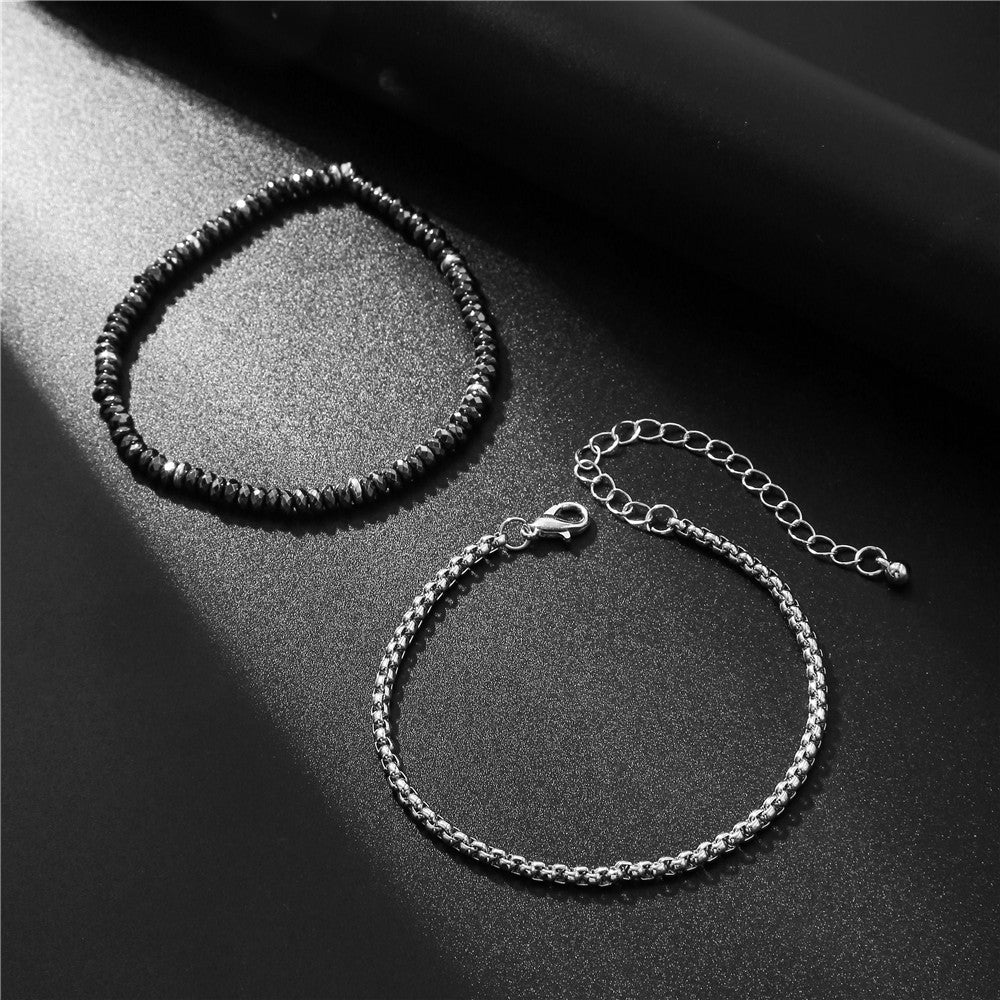 Black iron stone elastic bracelet bracelet male trendy female personality thin bracelet cold wind simple Korean version student bracelet street