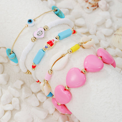 Bohemian vacation wind soft pottery shell beaded woven bracelet beach wind fish eyes turquoise starfish bracelet female
