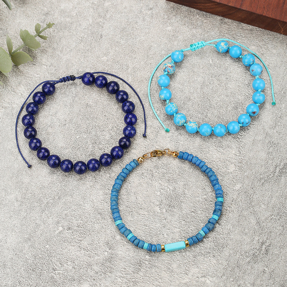 Cross-border popular fashion men's bohemian natural stone beaded elastic bracelet summer beach vacation bracelet women