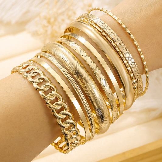 European and American cross-border retro simple stacked bracelet set fashionable mix and match 10 sets of chain bracelet bracelet jewelry combination