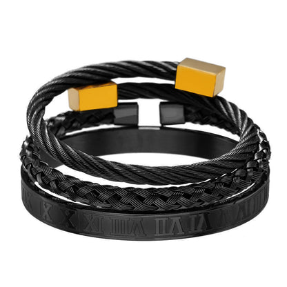 European and American punk jewelry retro trend stainless steel winding three-color square bracelet bracelet wholesale accessories men