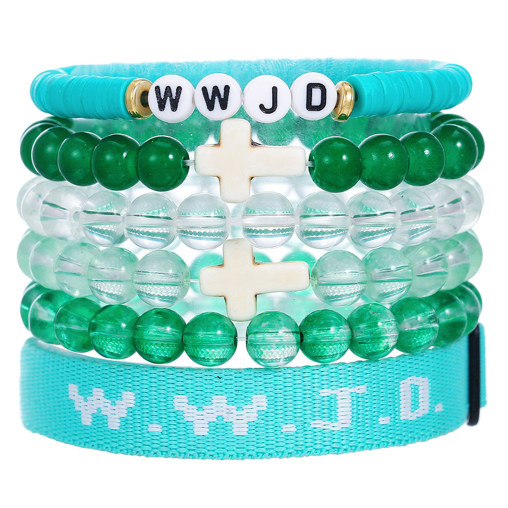Cross-border hot-selling WWJD cross bracelet bracelet, natural stone unisex charm, faith, friendship, soft ceramic bracelet