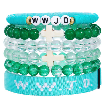 Cross-border hot-selling WWJD cross bracelet bracelet, natural stone unisex charm, faith, friendship, soft ceramic bracelet