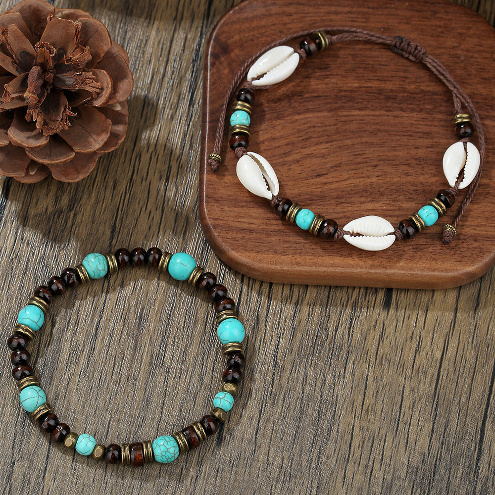 Cross-border new natural stone beaded bracelet combination men's personality retro bohemian black gallstone stacked bracelet