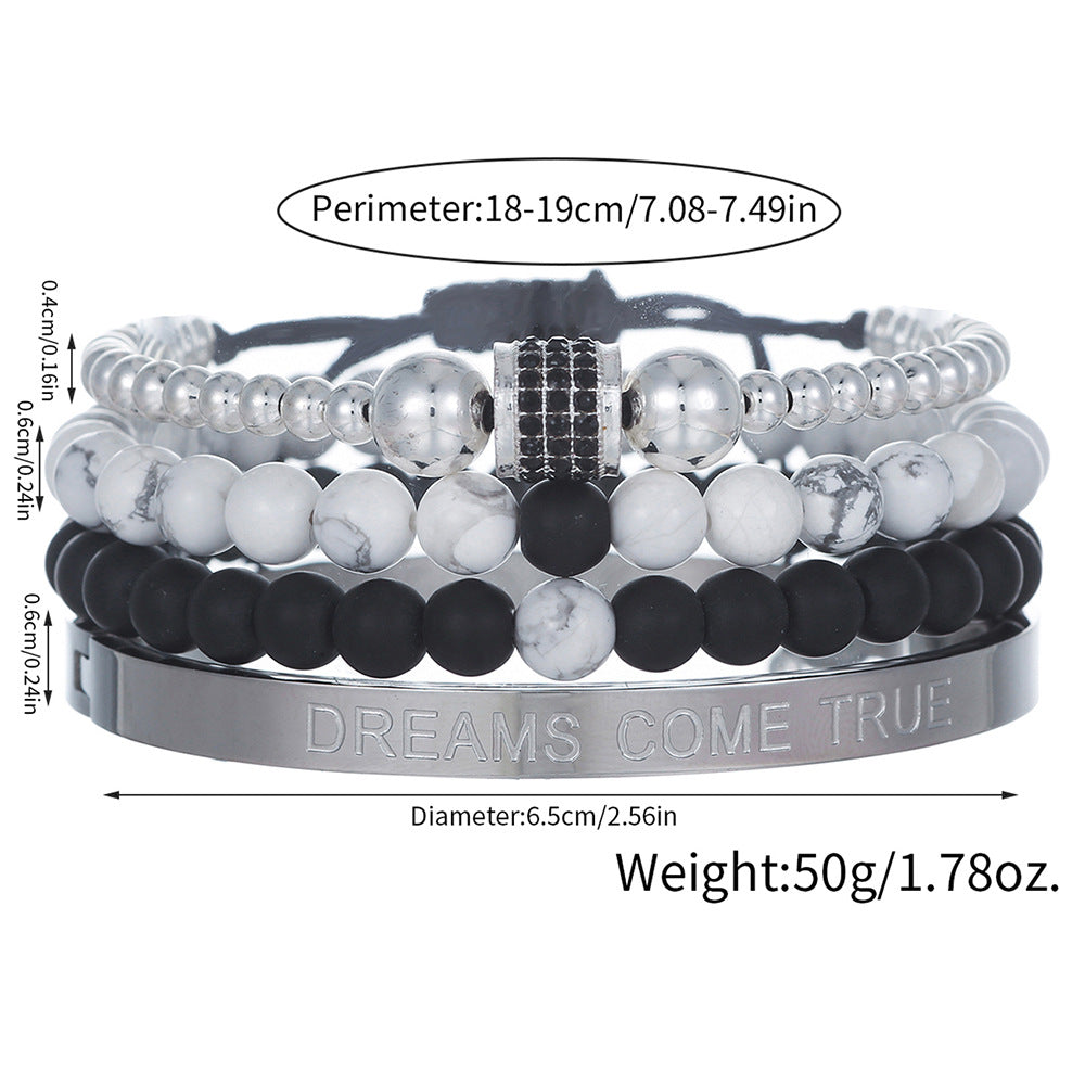 Europe and the United States hot-selling 8mm black and white turquoise bracelet set, diamond accessories woven bracelet stainless steel combination bracelet men