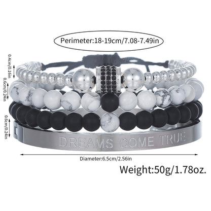 Europe and the United States hot-selling 8mm black and white turquoise bracelet set, diamond accessories woven bracelet stainless steel combination bracelet men