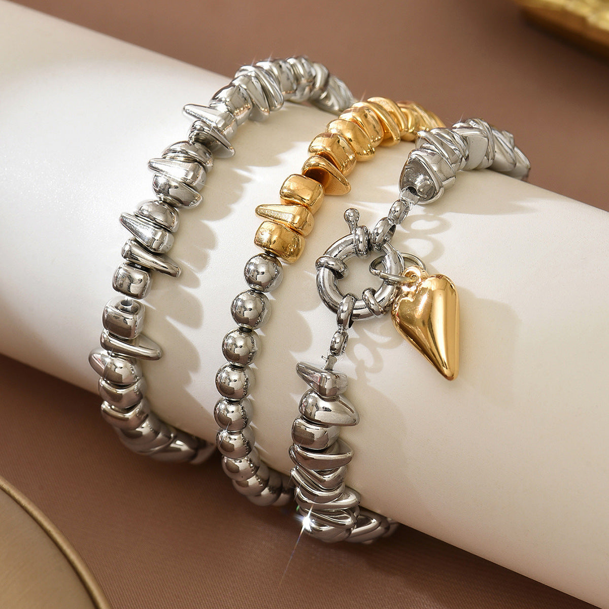 European and American cross-border jewelry popular women's bracelet set geometric love broken silver irregular design beaded bracelet