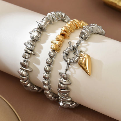 European and American cross-border jewelry popular women's bracelet set geometric love broken silver irregular design beaded bracelet