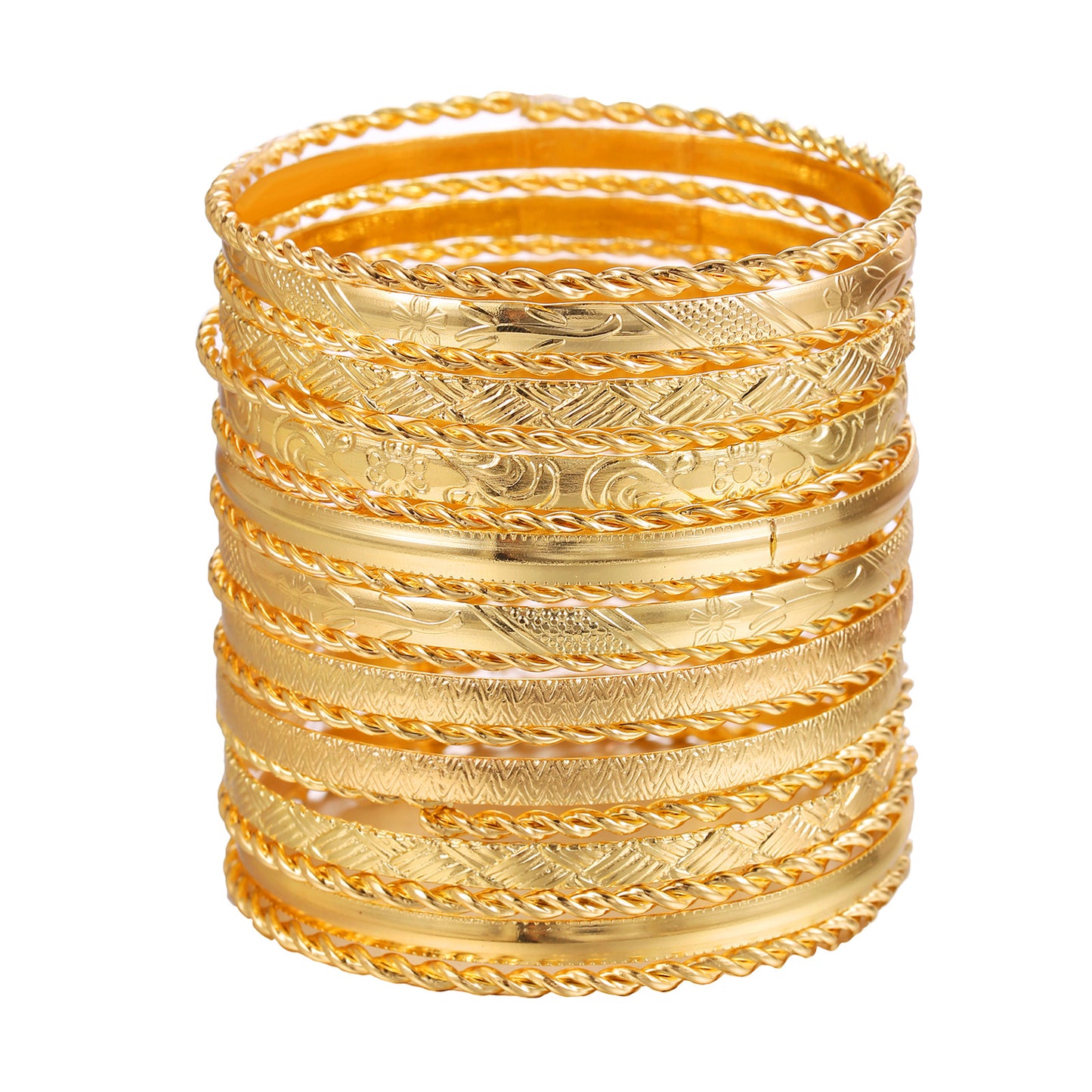 Cross-border hot-selling ethnic style metal bracelets for women, vintage stacked gold hammered pattern bracelet set of nineteen