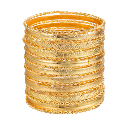 Cross-border hot-selling ethnic style metal bracelets for women, vintage stacked gold hammered pattern bracelet set of nineteen