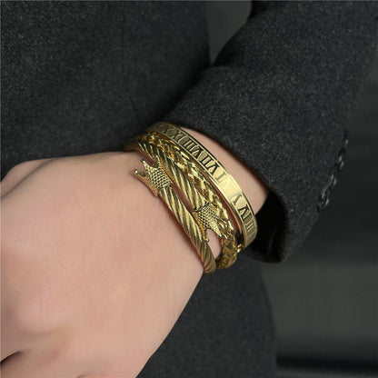 European and American punk jewelry retro trend stainless steel winding three-color square bracelet bracelet wholesale accessories men