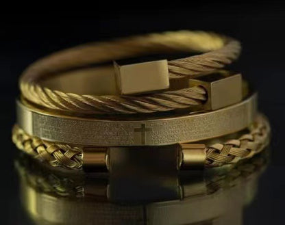 European and American punk jewelry retro trend stainless steel winding three-color square bracelet bracelet wholesale accessories men
