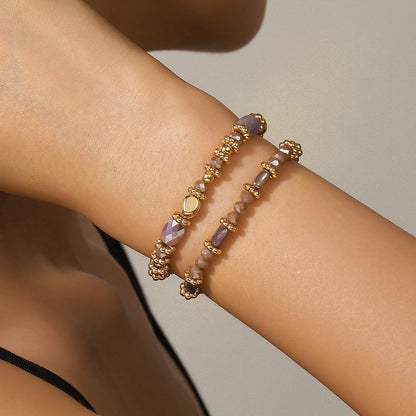 European and American hot-selling 2-piece set Bohemian cut glass bead bracelet multi-color rectangular bead beaded elastic bracelet