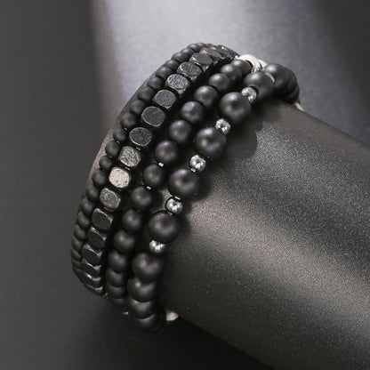 Cross-border explosion, black matte wood bead bracelet, hematite beaded bracelet set, men's black agate bead elastic bracelet.